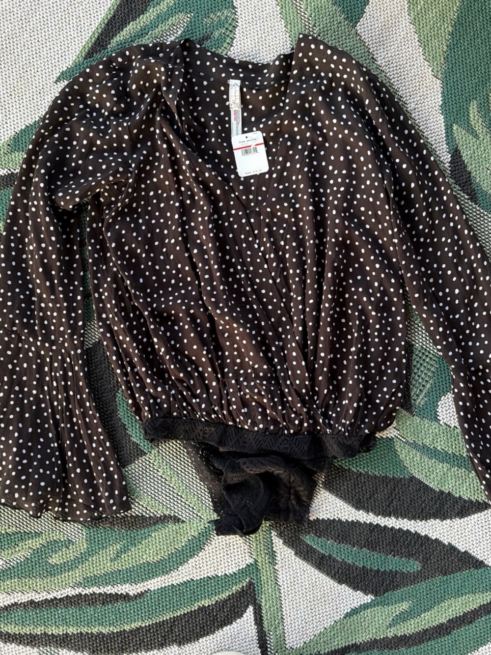 Free People Black Polka Dot Wrap Bodysuit